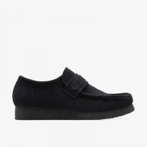 Black Suede Clarks Wallabee Loafer | CLKS-84298